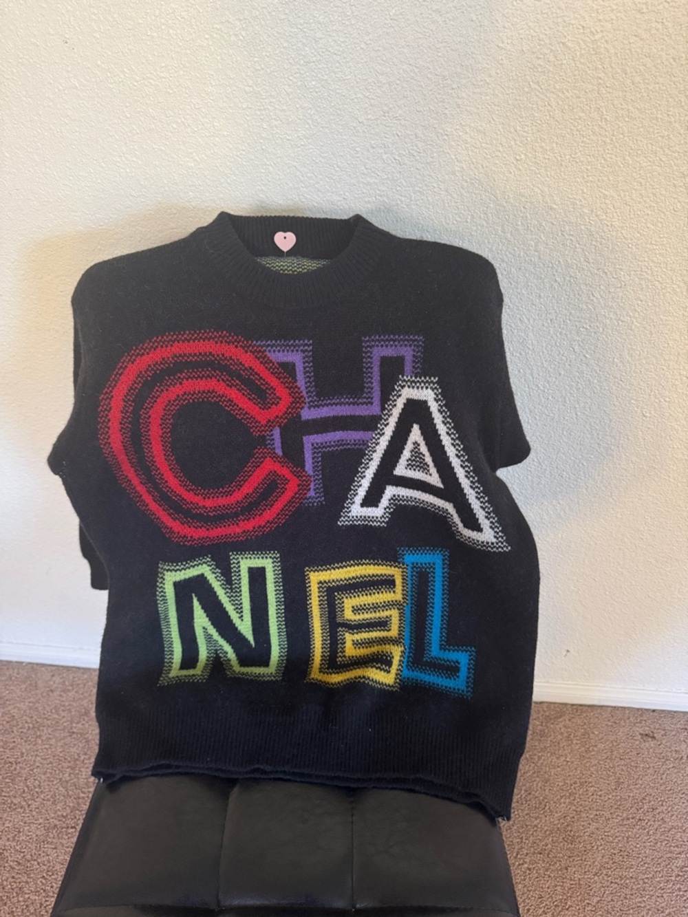 CHANEL Black Knit with Multicolor Lettering